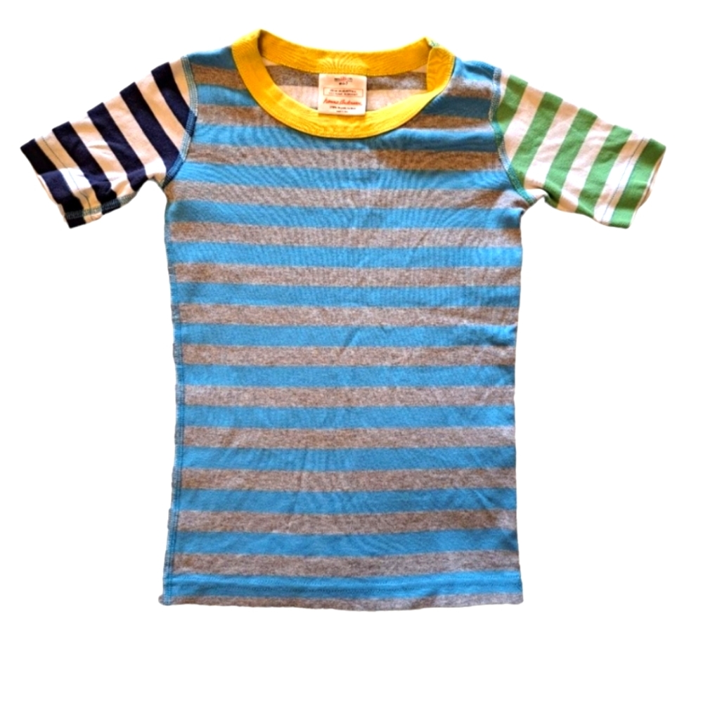 Hanna Andersson Short Sleeved Mulitcolored Stripes PJs Pajama Top Size 6-7